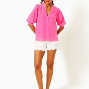 LILLY PULITZER MIALEIGH ELBOW SLEEVE LINEN TOP